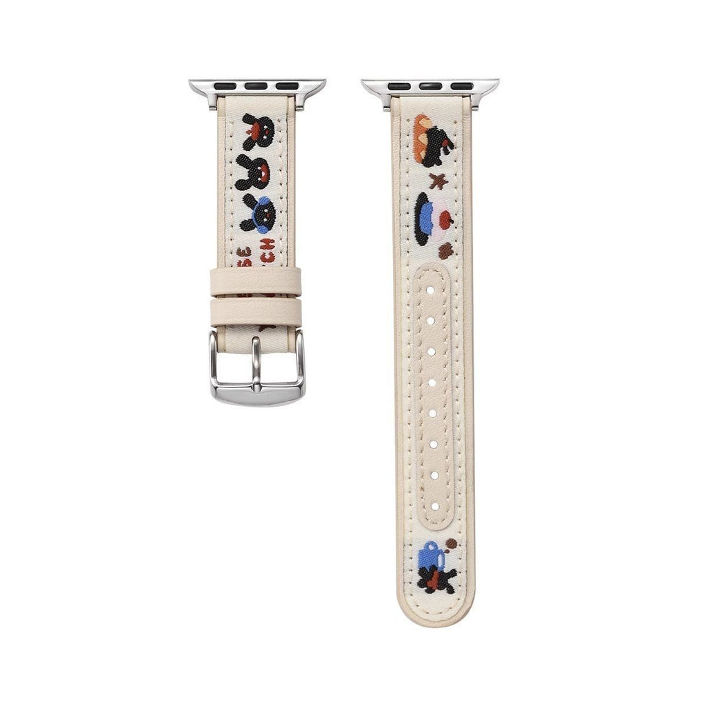 Embroidered rabbit canvas leather Apple Watch strap