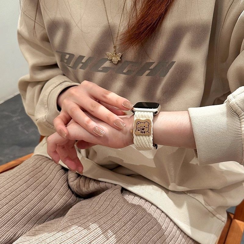 Retro corduroy bear Velcro Apple Watch strap